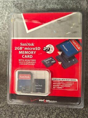 SanDisk 2GB microSD Card w/ SD & miniSD Adapters New Factory Sealed